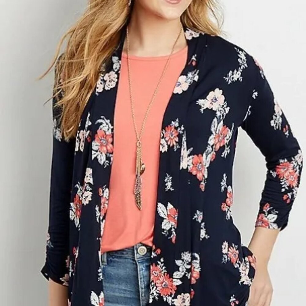 Women's Maurices floral cardigan crocheted detail in back size XL NWT